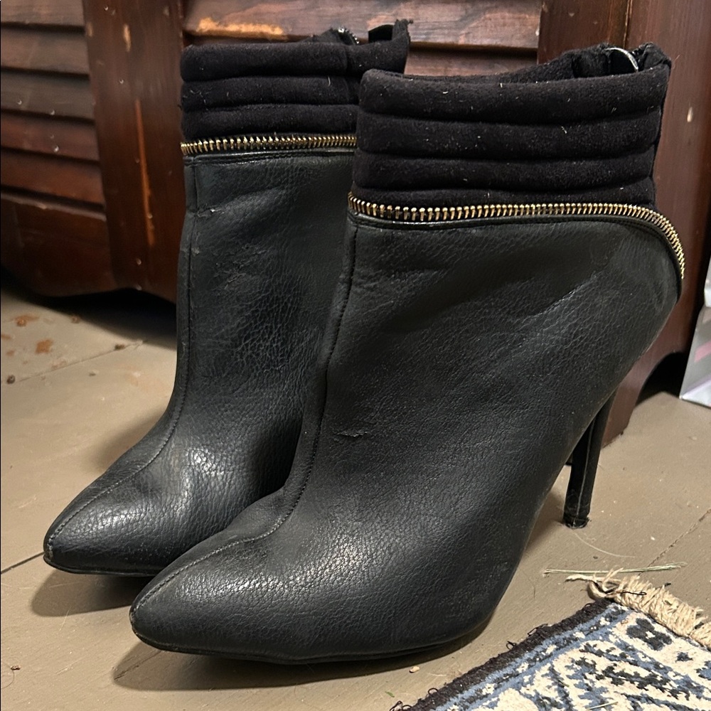 3/$20 Wild Diva Black Heeled Boots with Gold Accent
